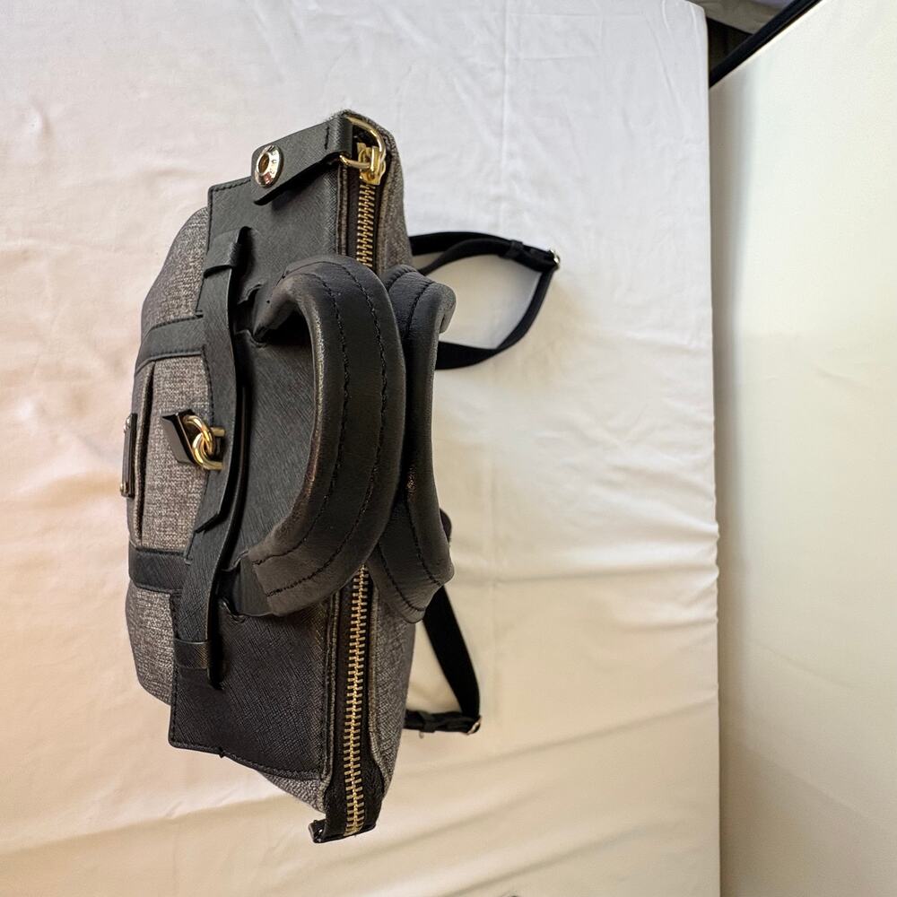 Henry Bendel Jetsetter Convertible Backpack Gray Canvas & Black Leather Trim - Picture 6 of 16
